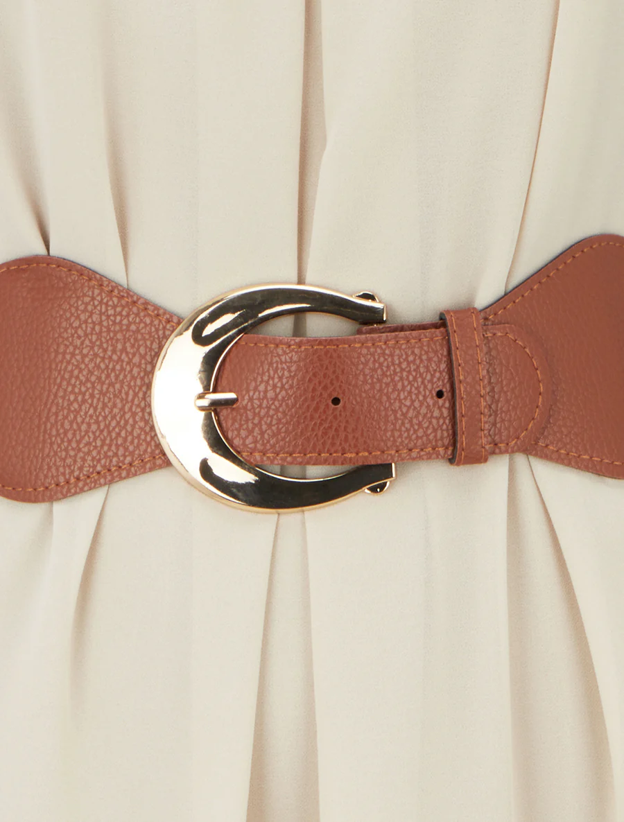 Mouwloze effen jurk van voile - Beige - Image 3