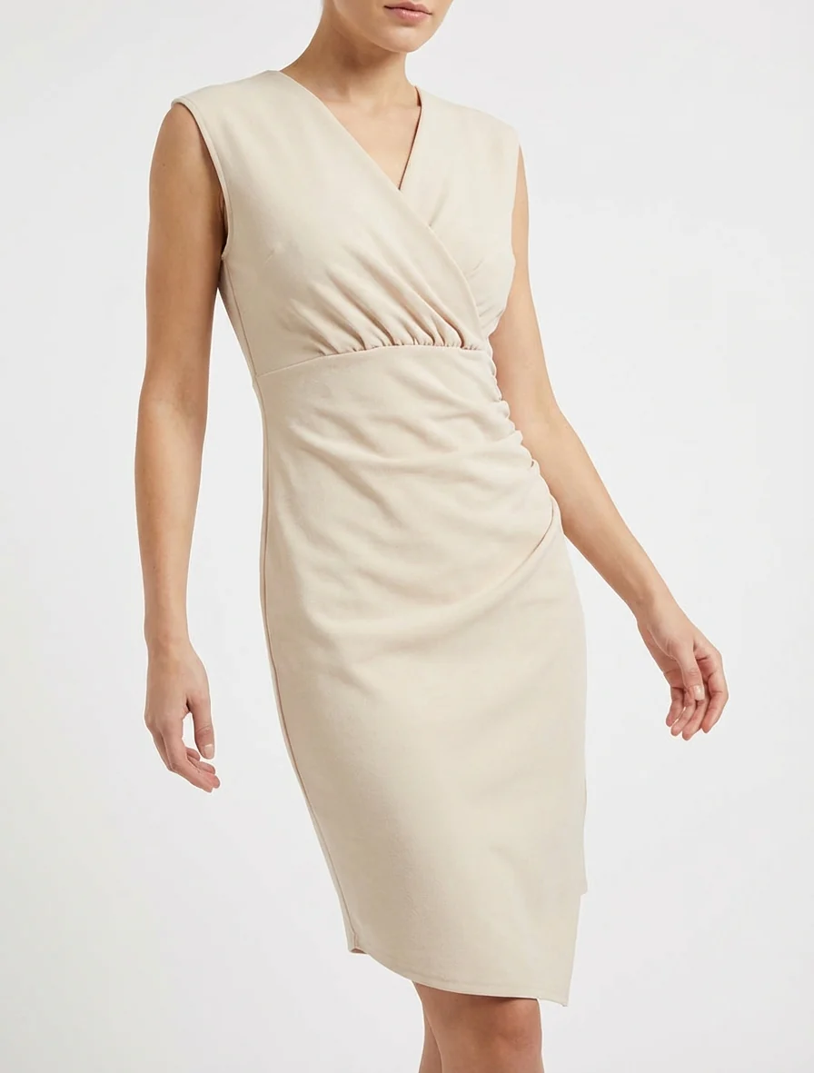 Mouwloze effen overslagjurk - Beige - Image 4
