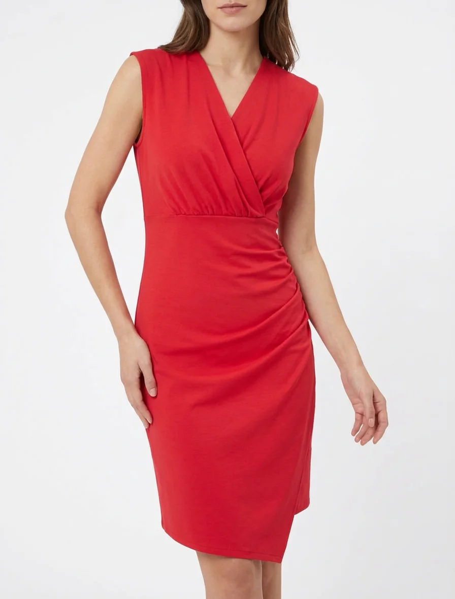 Mouwloze effen overslagjurk - Rood - Image 4