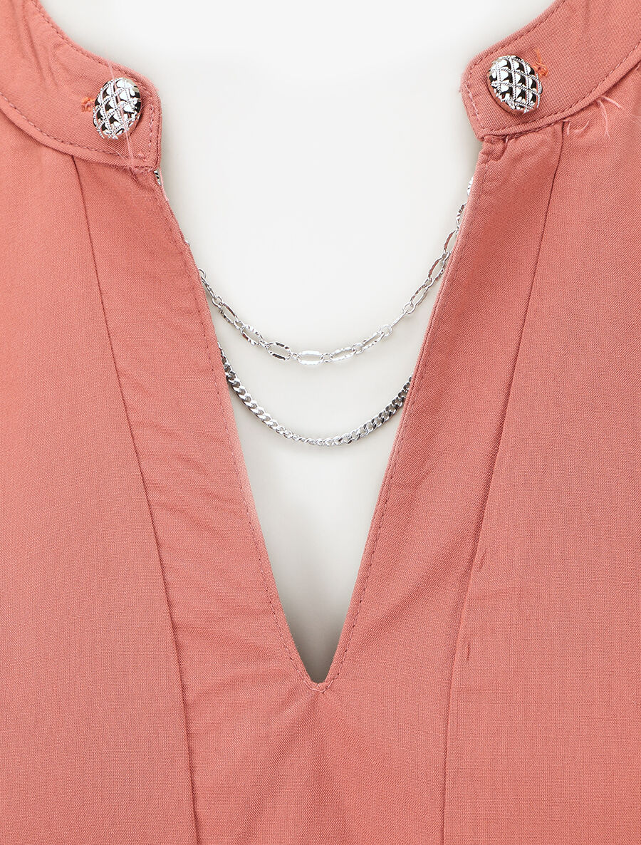 Mouwloze effen top met gestileerd detail - Koraal - Image 3