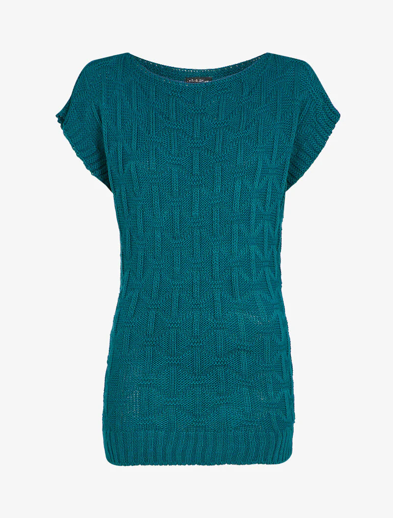 Mouwloze gebreide trui - Blauwgroen