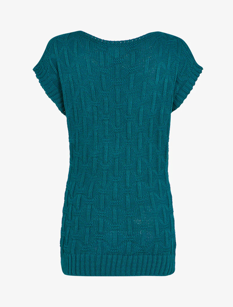 Mouwloze gebreide trui - Blauwgroen - Image 2