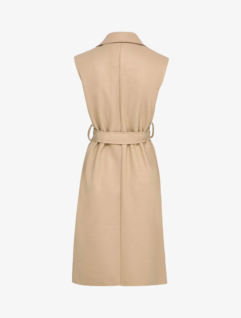 Mouwloze halflange jas - Beige - Image 2