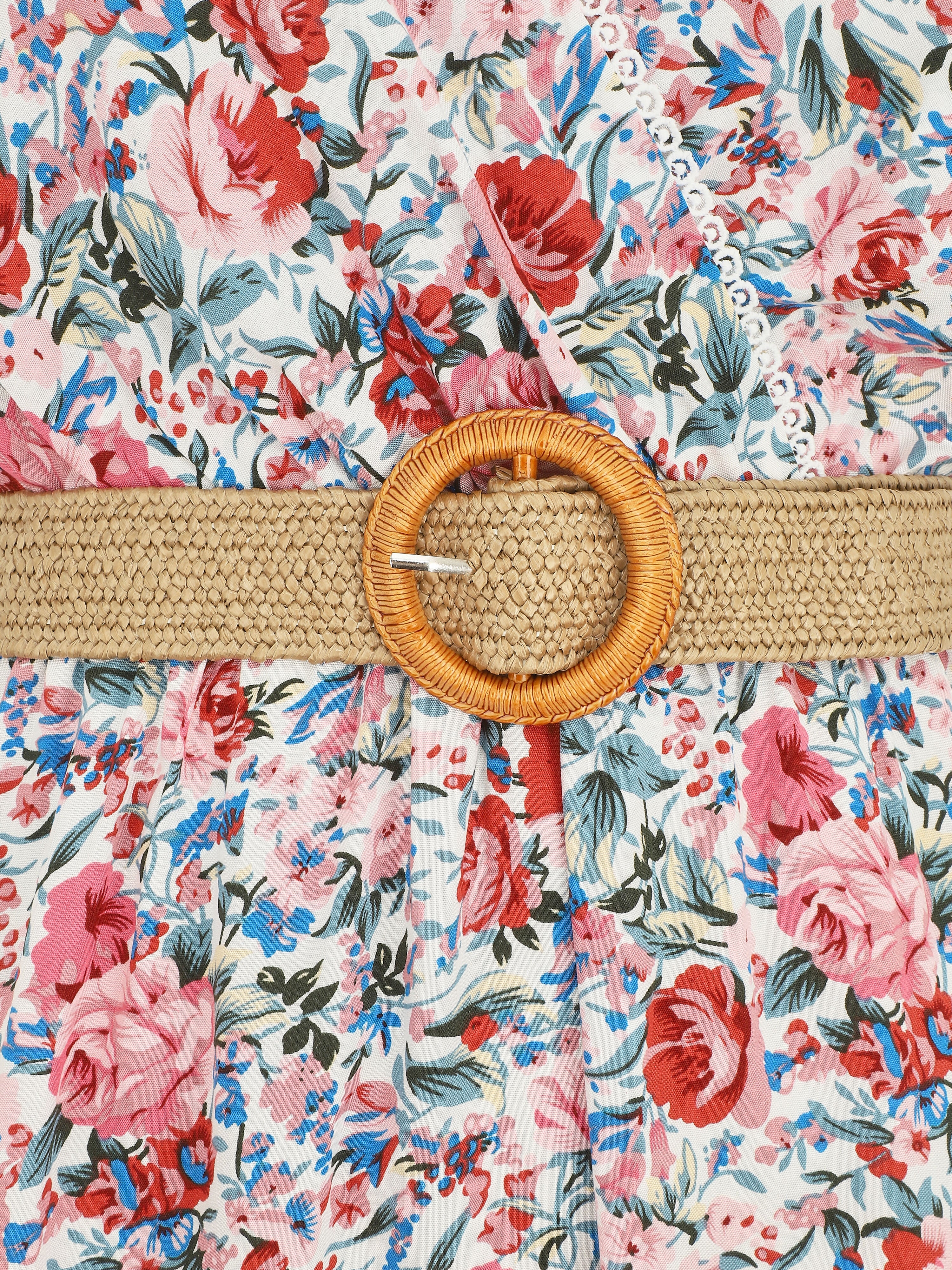 Mouwloze halflange jurk met wilde bloemenprint - wit - Image 3