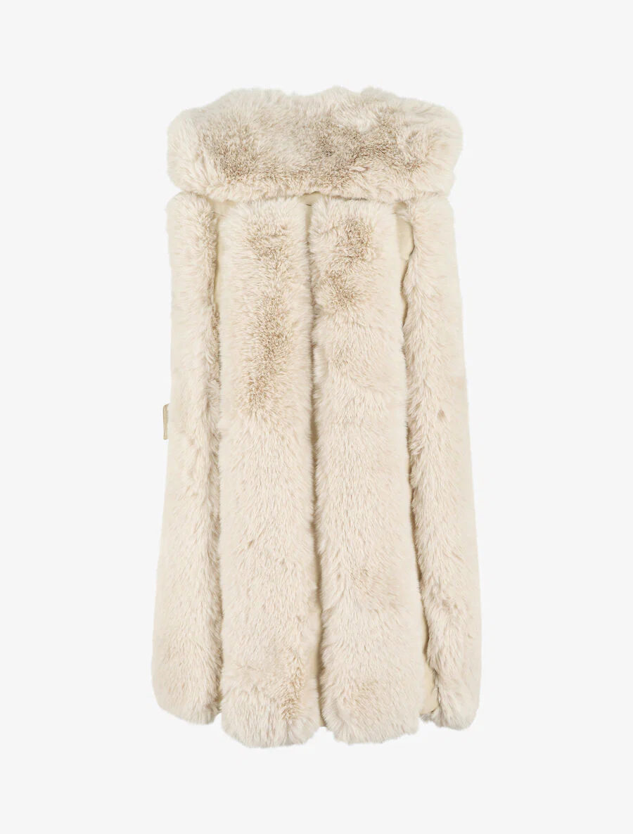 Mouwloze jas van nepbont - Beige - Image 2