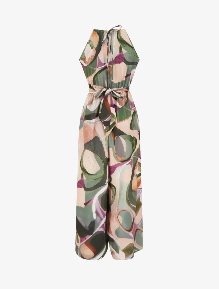 Mouwloze jumpsuit met abstracte print - Kaki - Image 2