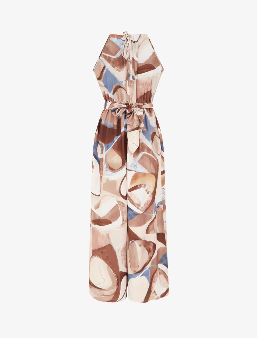 Mouwloze jumpsuit met abstracte print - Beige - Image 2