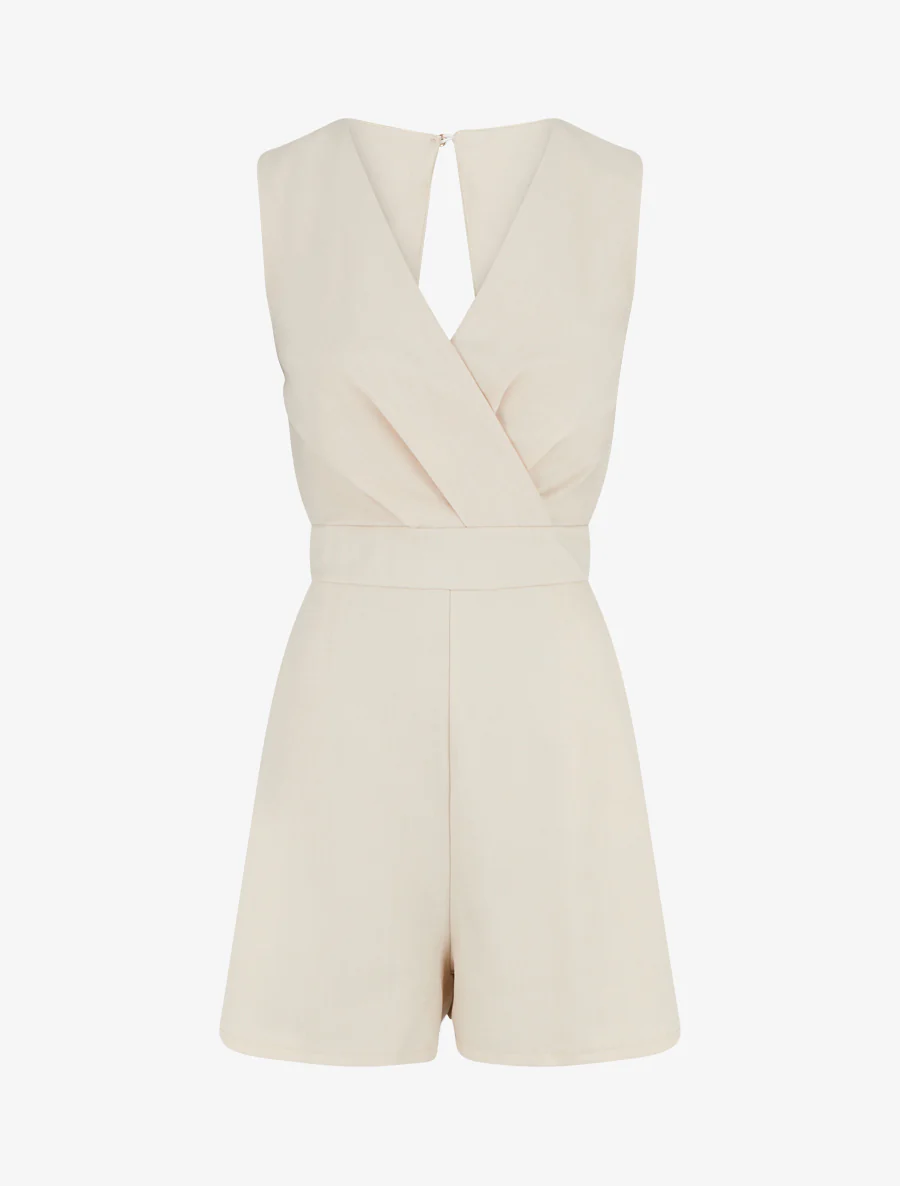 Mouwloze jumpsuit met open rug - Beige