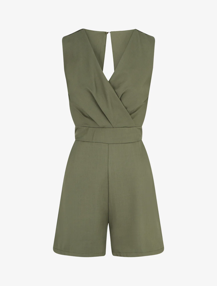 Mouwloze jumpsuit met open rug - Kaki