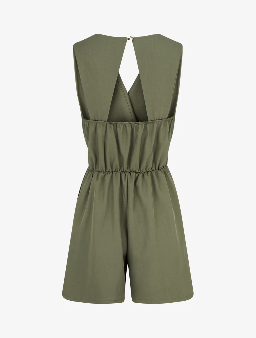 Mouwloze jumpsuit met open rug - Kaki - Image 2