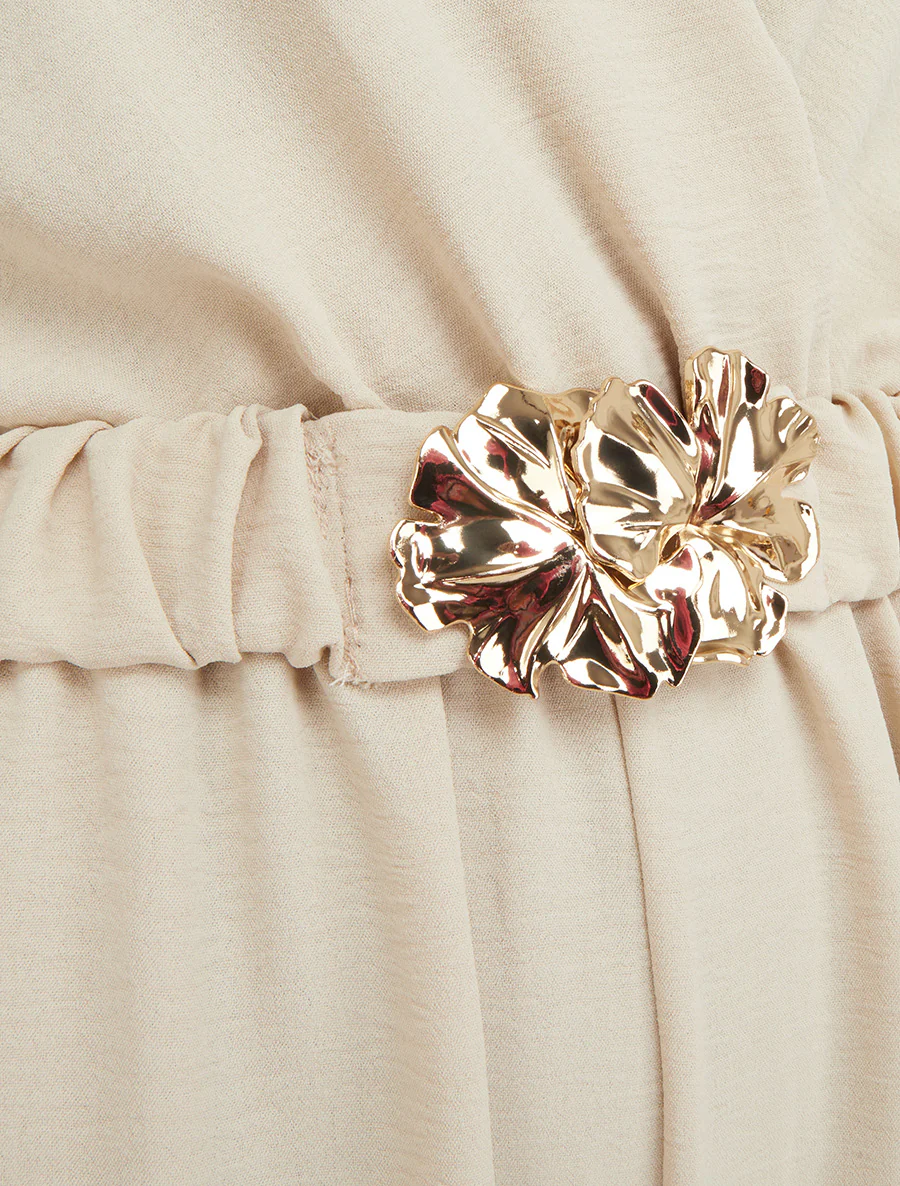 Mouwloze jumpsuit met riem - Beige - Image 3