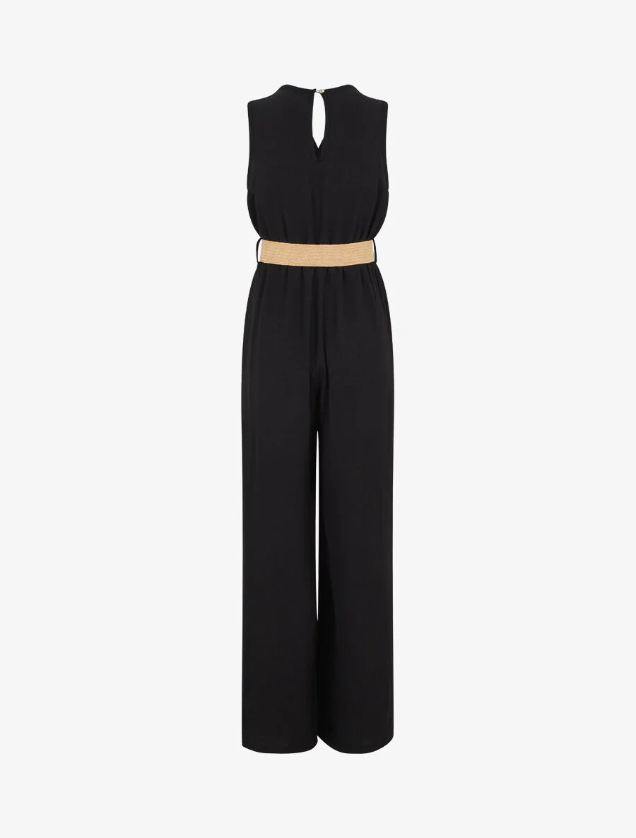 Mouwloze jumpsuit zonder riem en recht model - Zwart - Image 2