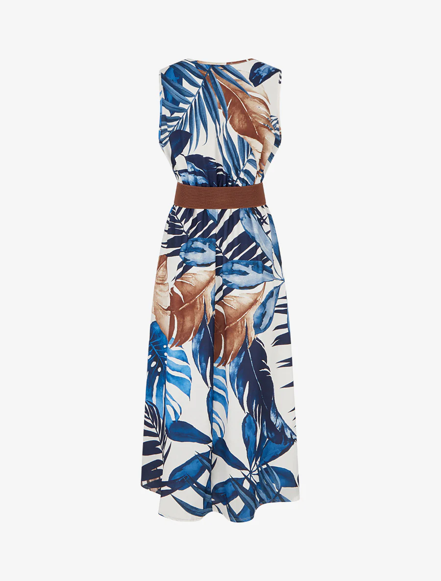Mouwloze jurk met bladprint - Marine - Image 2