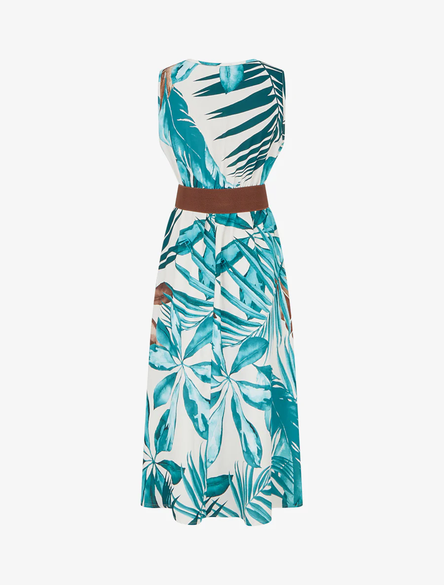 Mouwloze jurk met bladprint - Eendenblauw - Image 2