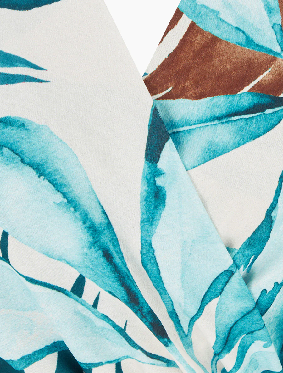 Mouwloze jurk met bladprint - Eendenblauw - Image 3