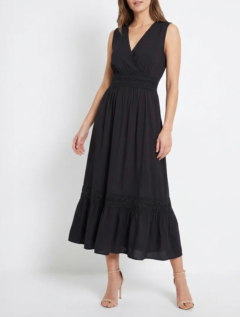 Mouwloze jurk met borduursels - Zwart - Image 4