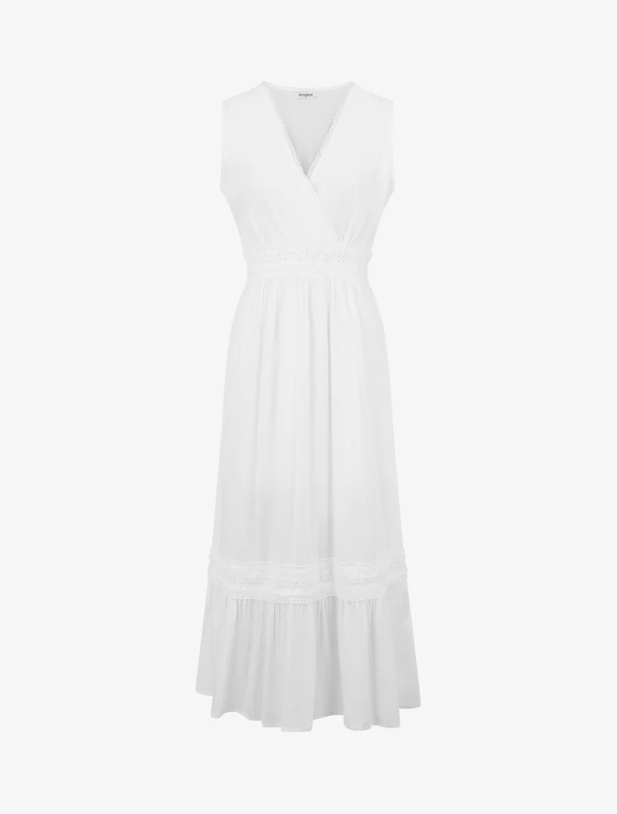 Mouwloze jurk met borduursels - Wit