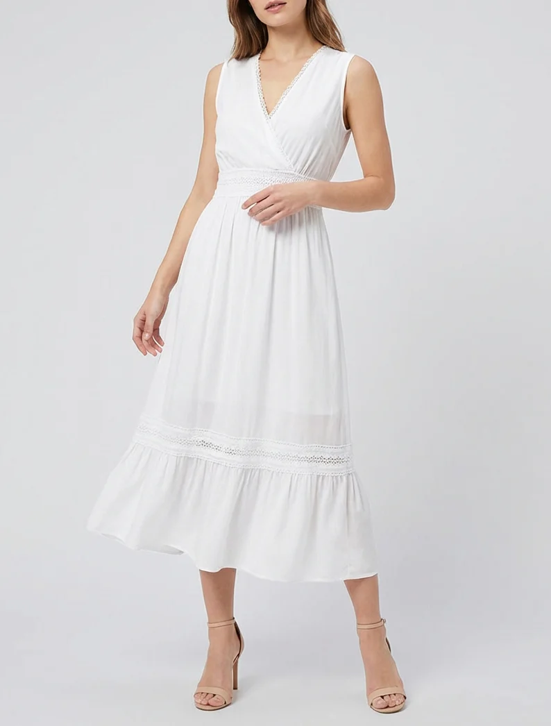 Mouwloze jurk met borduursels - Wit - Image 4