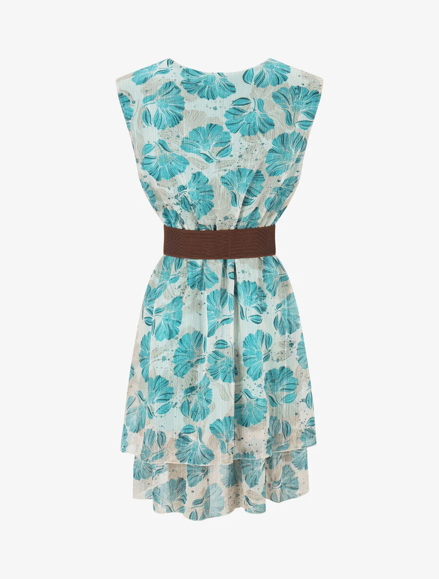 Mouwloze jurk met iriserende bloemenprint - Turkoois - Image 2