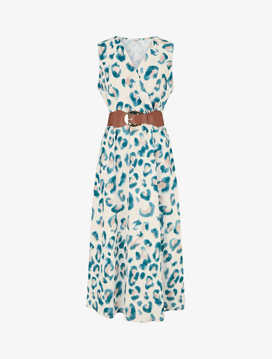 Mouwloze jurk met luipaardprint - Groen
