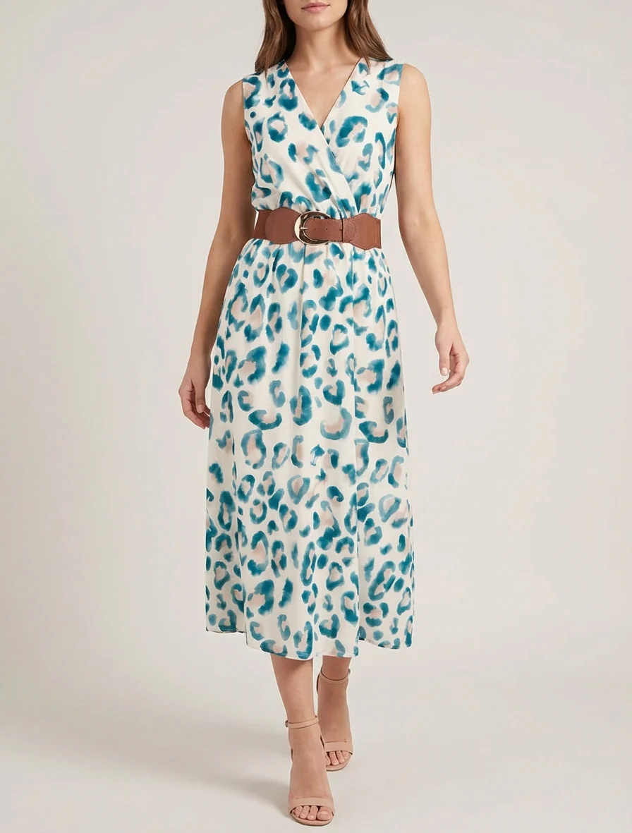 Mouwloze jurk met luipaardprint - Groen - Image 4