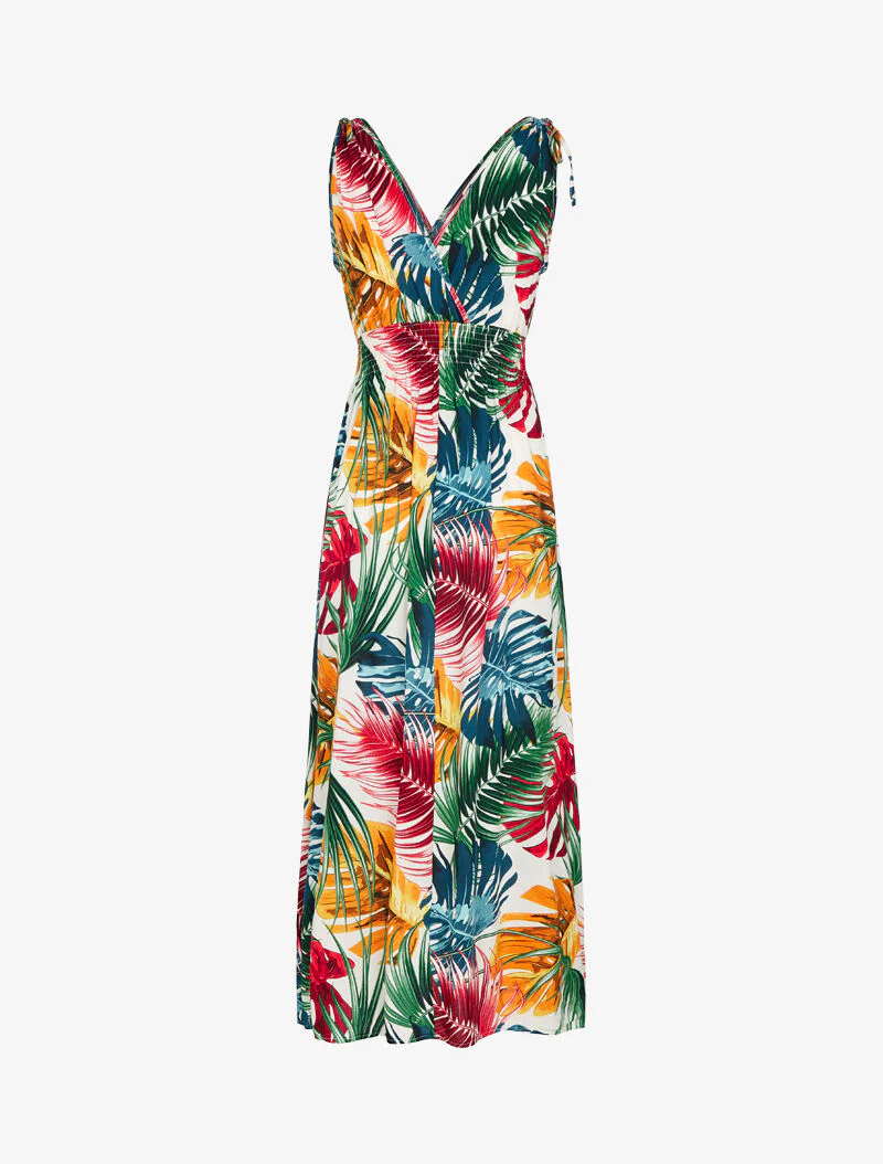 Mouwloze jurk met tropische print - ecru - Image 2