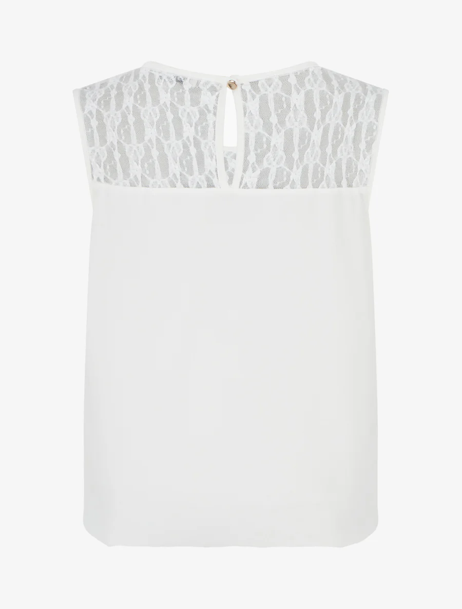 Mouwloze kanten top met bolletjes. - Wit - Image 2