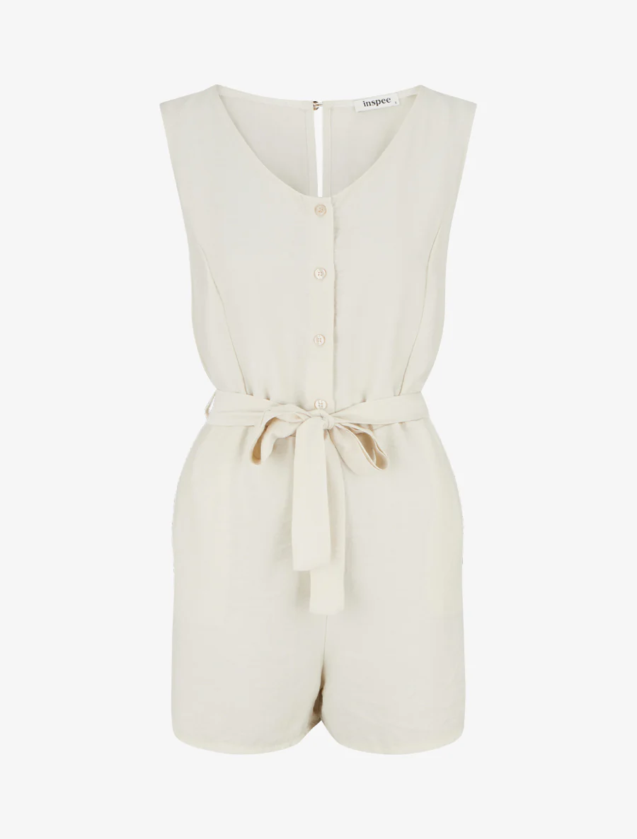 Mouwloze knoopsluiting playsuit - Beige