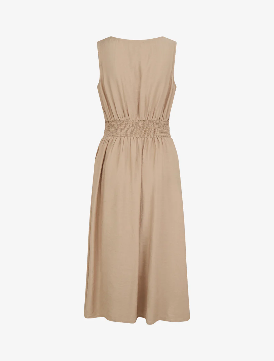 Mouwloze lange jurk met gedrapeerd effect - Donker beige - Image 2