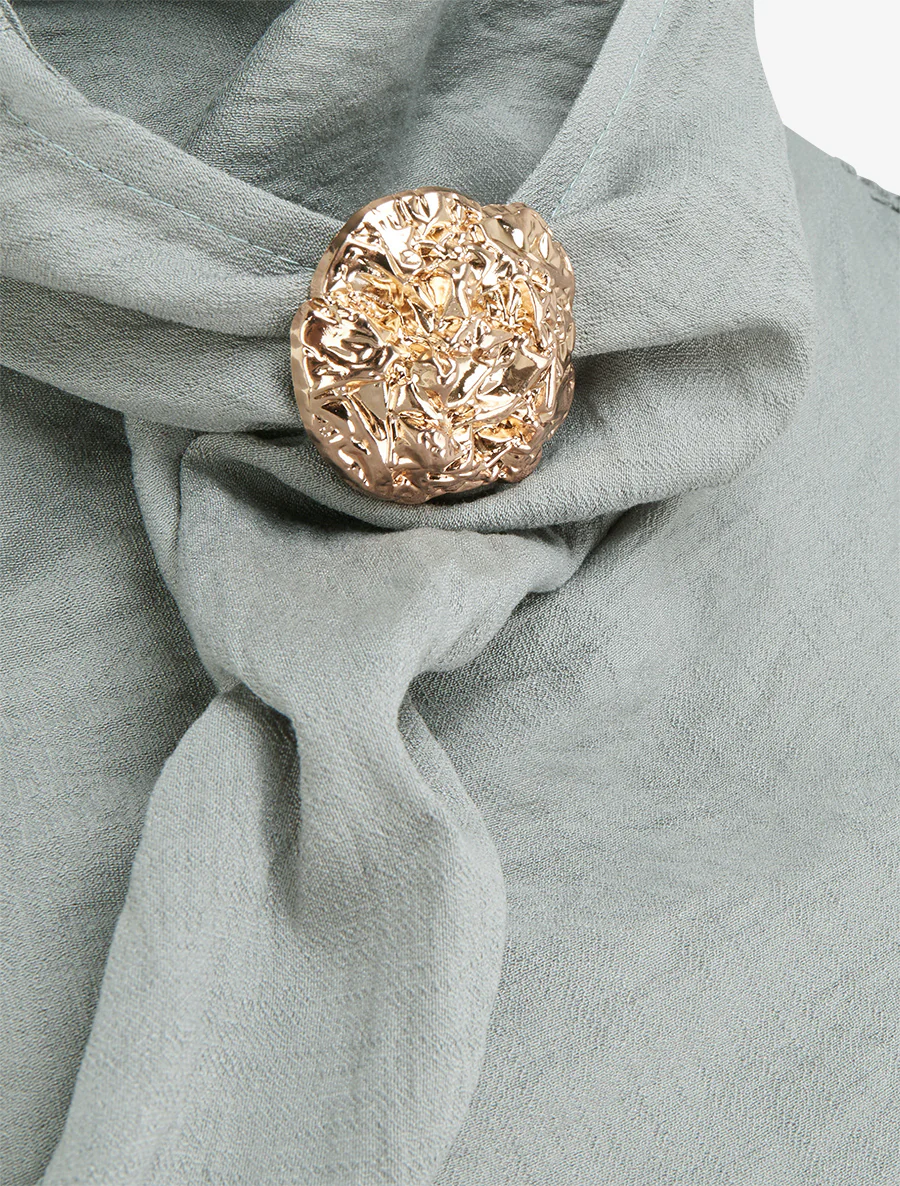 Mouwloze lange jurk met gedrapeerd effect - Groen/grijs - Image 3