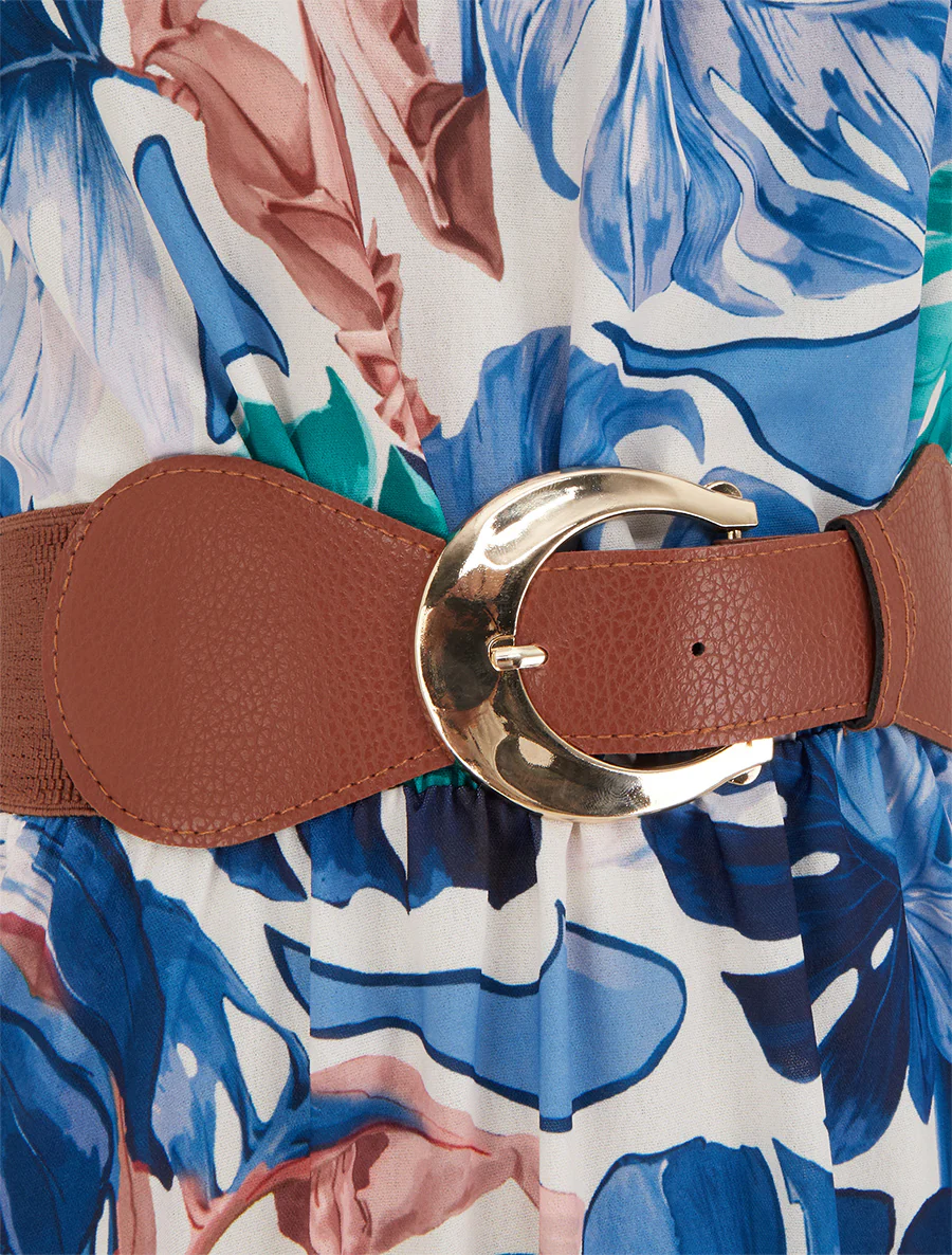 Mouwloze lange jurk met tropische print - Marine - Image 3