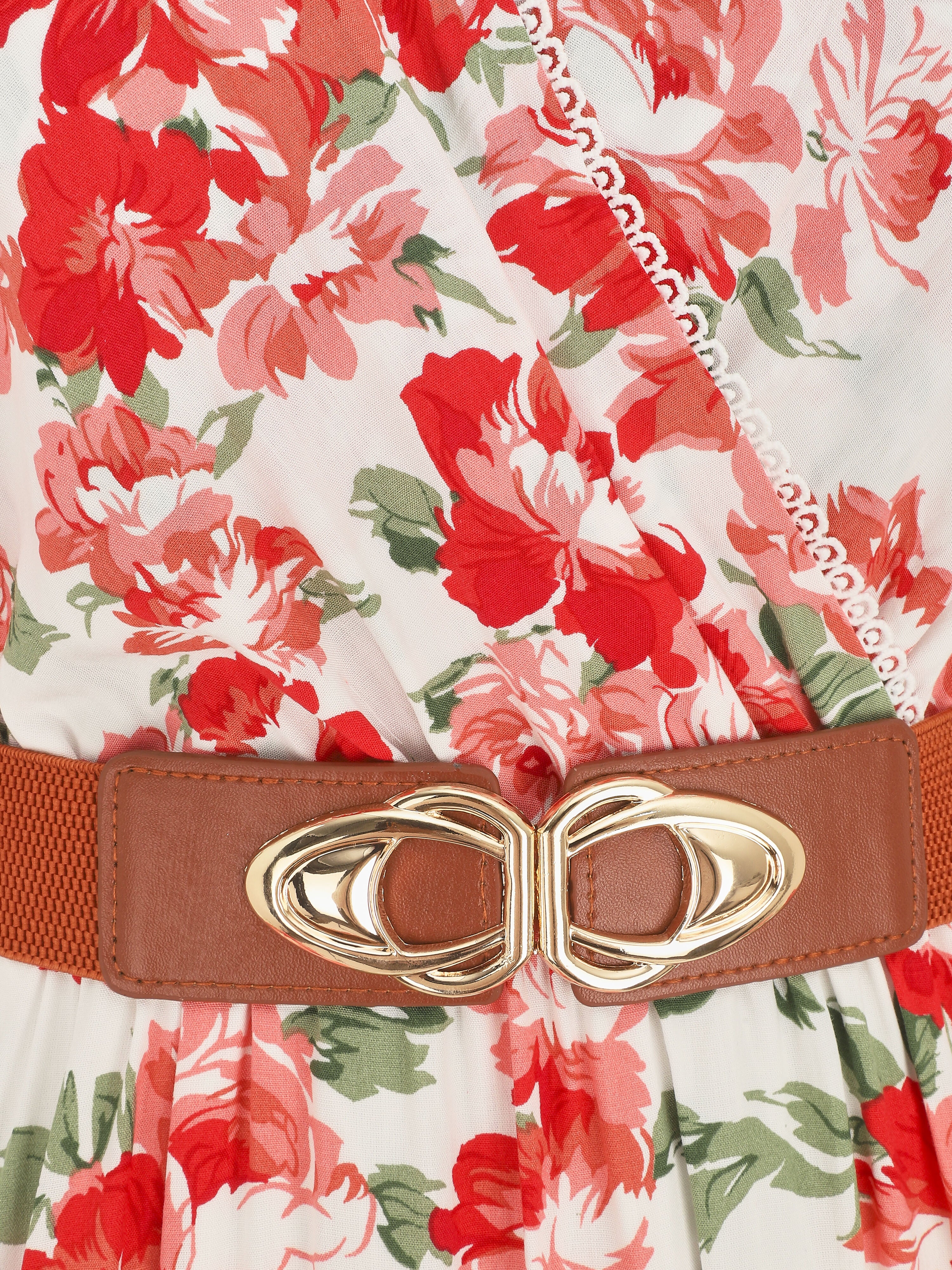 Mouwloze lange jurk met wilde rozenprint - Rood - Image 3
