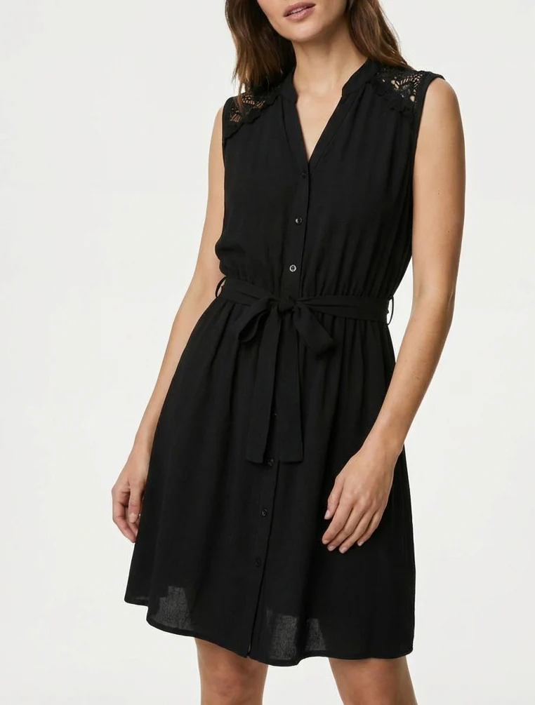 Mouwloze midi-jurk met knopen - Zwart - Image 4