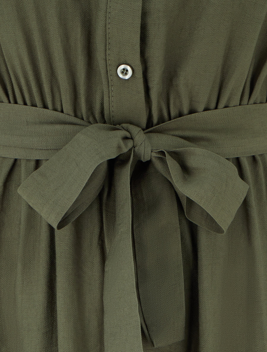 Mouwloze midi-jurk met knopen - Kaki - Image 3