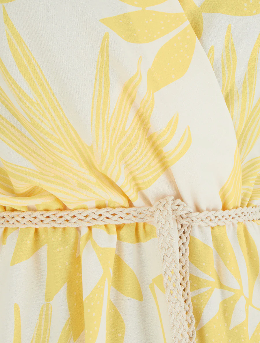 Mouwloze midi-jurk met tropische print - Geel - Image 3