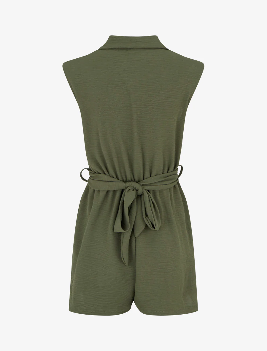 Mouwloze overslag jumpsuit - Kaki - Image 2