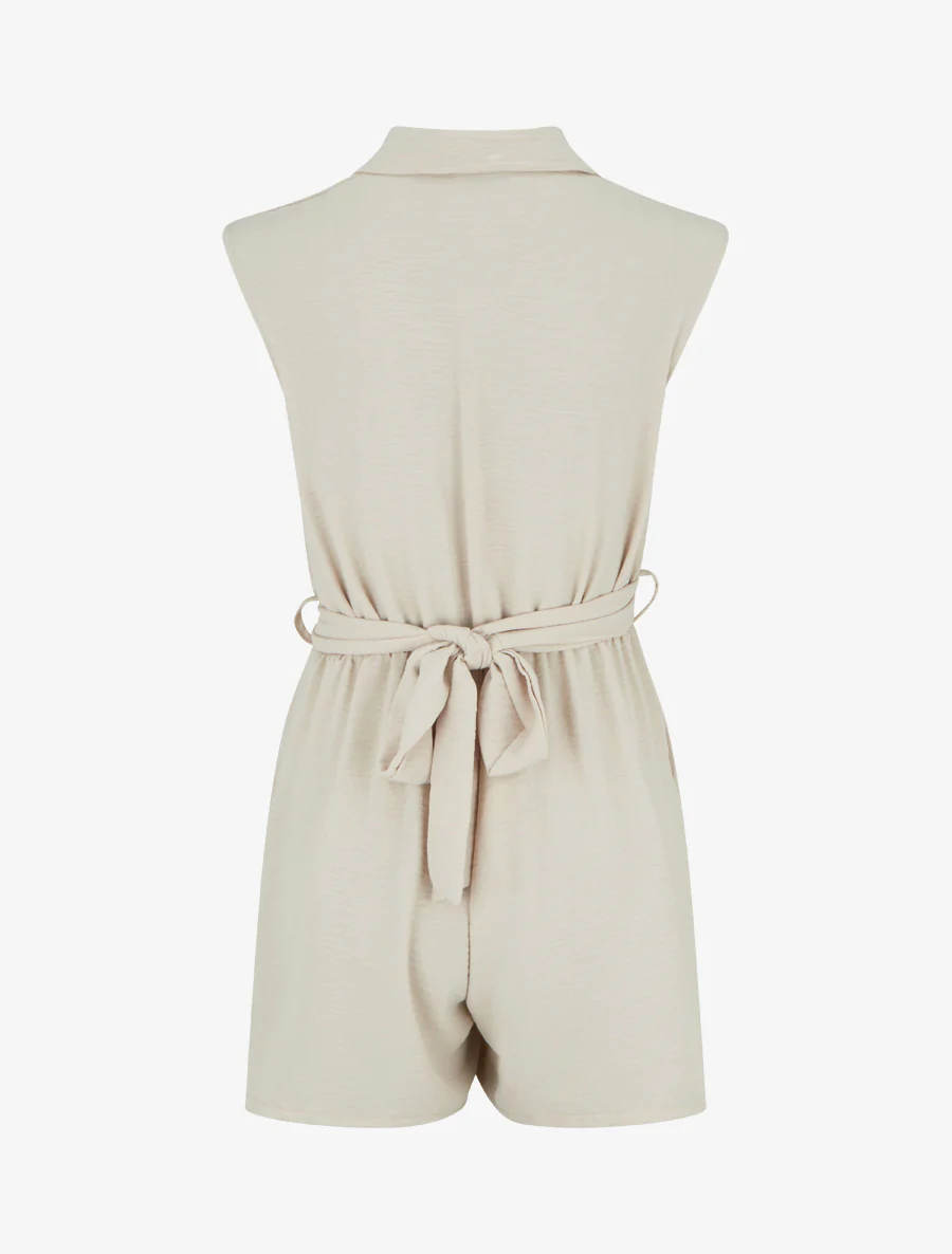 Mouwloze overslag jumpsuit - Beige - Image 2
