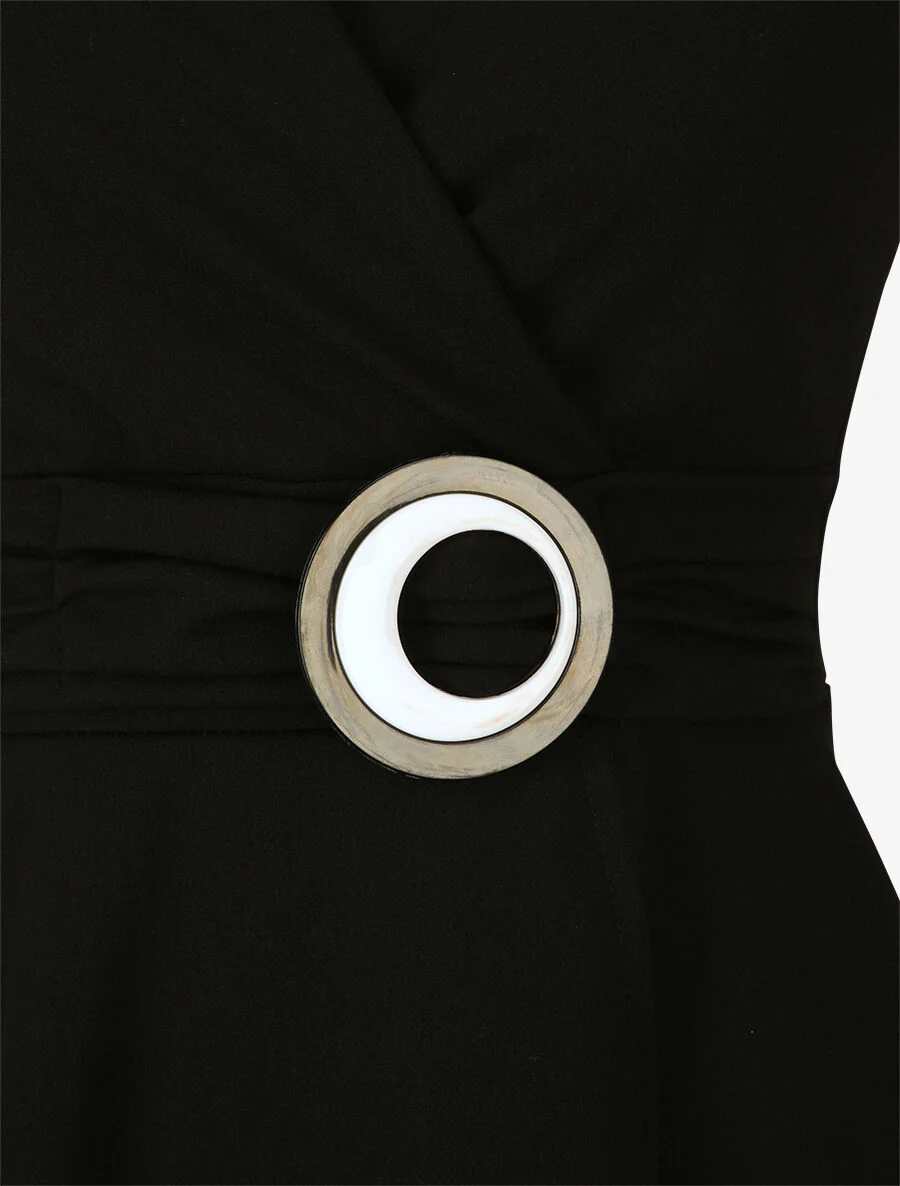 Mouwloze plooirok met ronde knoopdetail - Zwart - Image 3