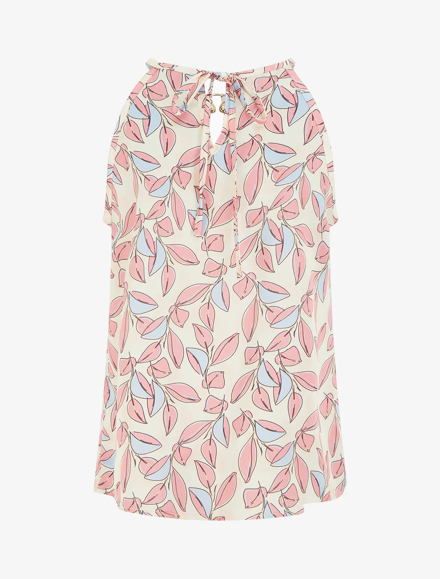 Mouwloze satijnen top met bladerenprint - Roos - Image 2
