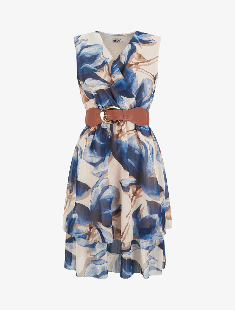 Mouwloze skaterjurk met grote bloemenprint - Marine