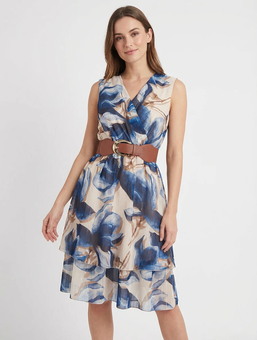 Mouwloze skaterjurk met grote bloemenprint - Marine - Image 4