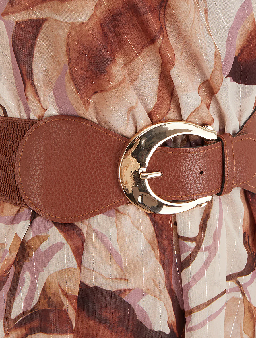 Mouwloze skaterjurk met grote bloemenprint - Bruin - Image 3