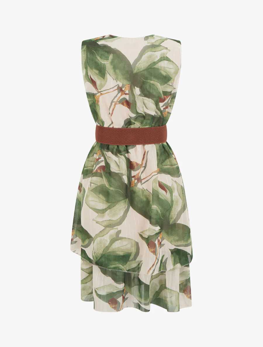 Mouwloze skaterjurk met grote bloemenprint - Kaki - Image 2