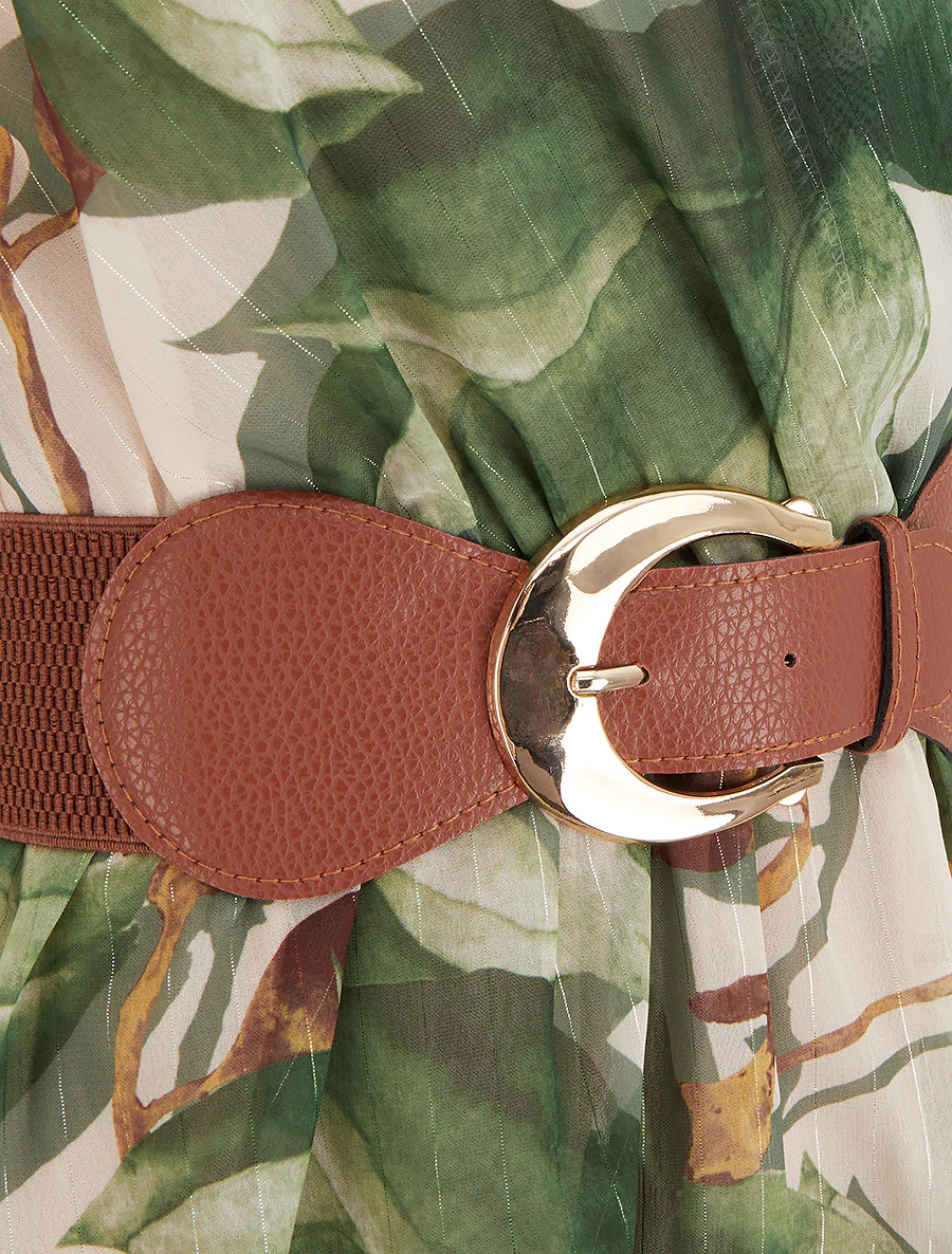 Mouwloze skaterjurk met grote bloemenprint - Kaki - Image 3