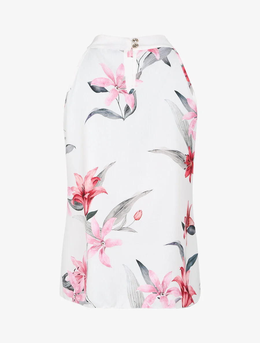 Mouwloze top met lelieprint - Wit - Image 2
