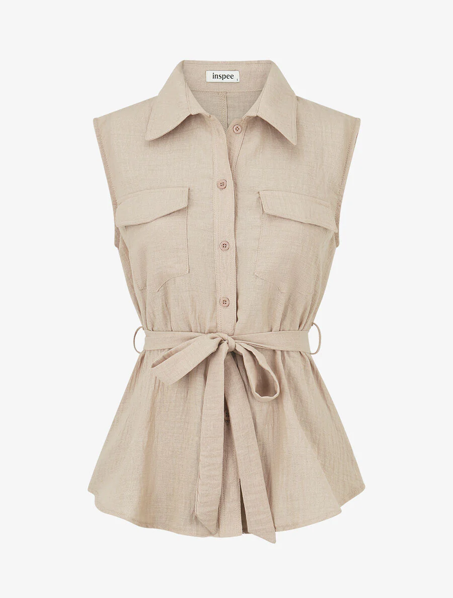 Mouwloze top en broek - Beige - Image 2