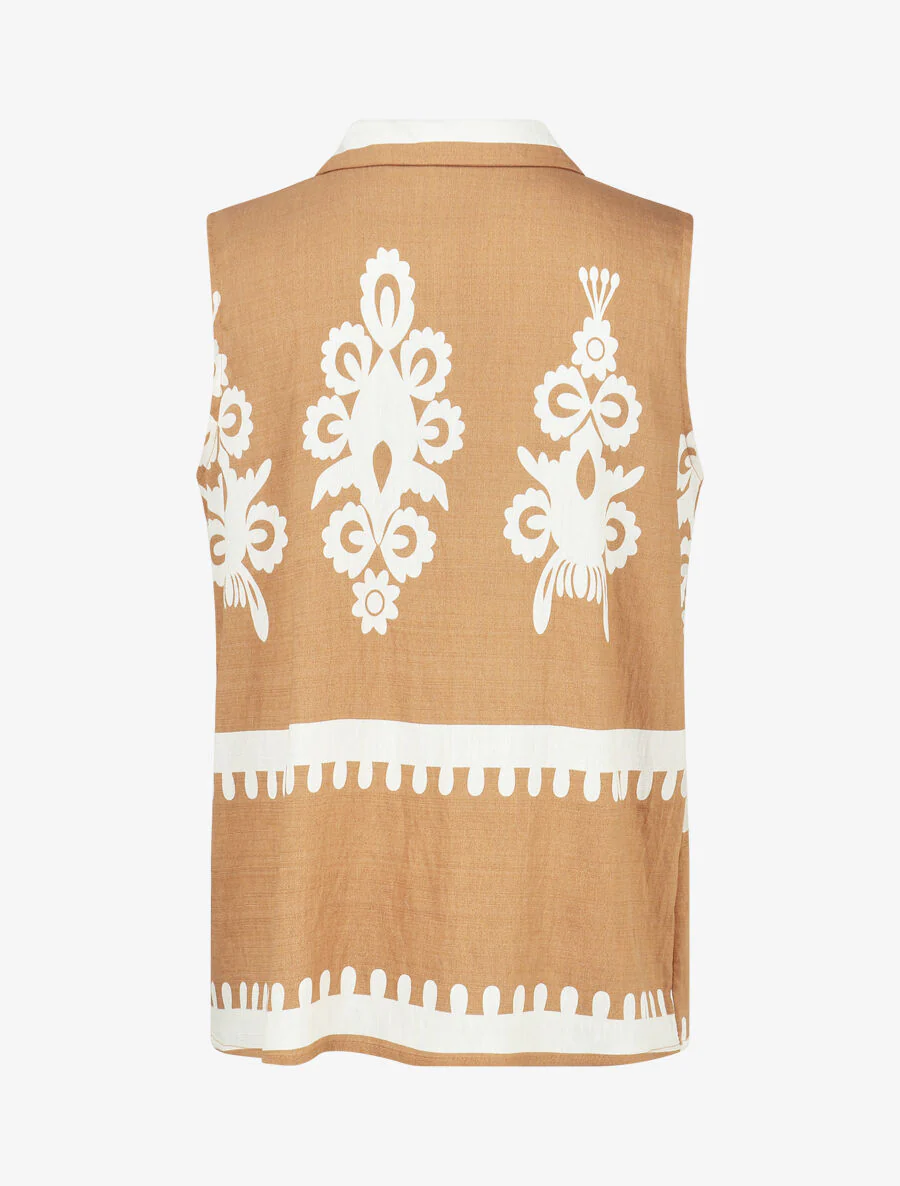 Mouwloze top en broek met ikatprint - Camel - Image 3