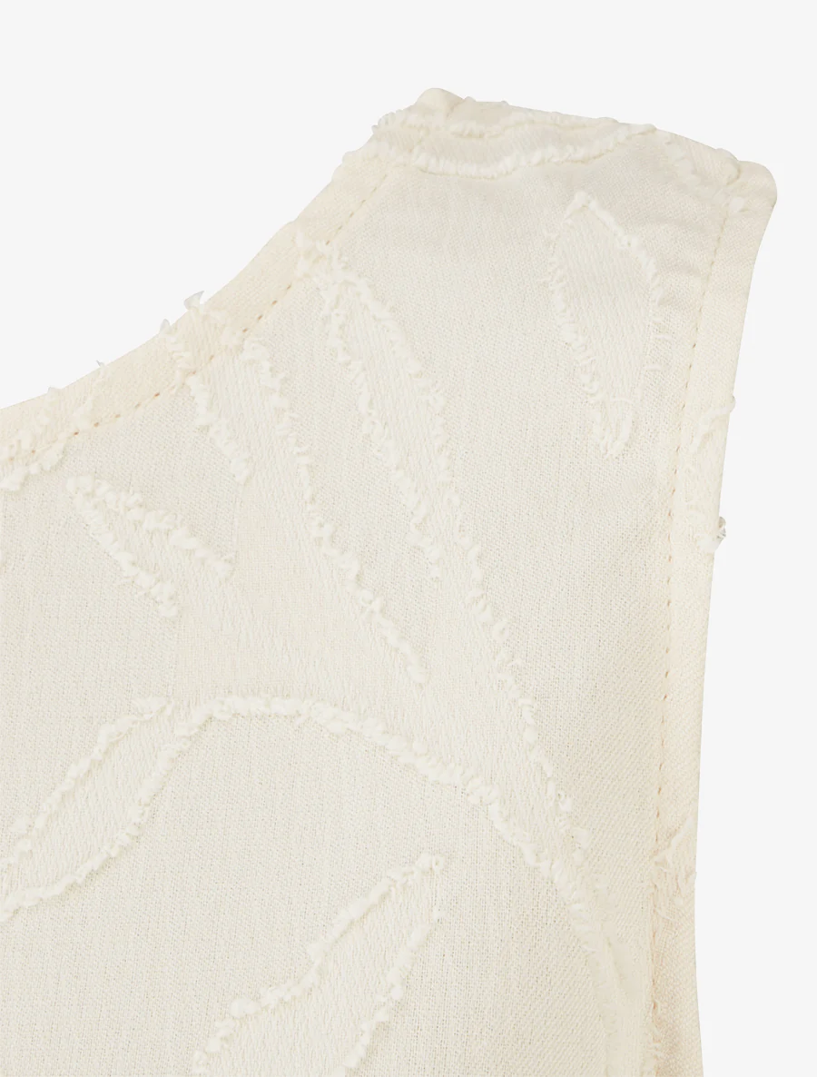 Mouwloze top in gestructureerde stof - Lichtbeige - Image 3