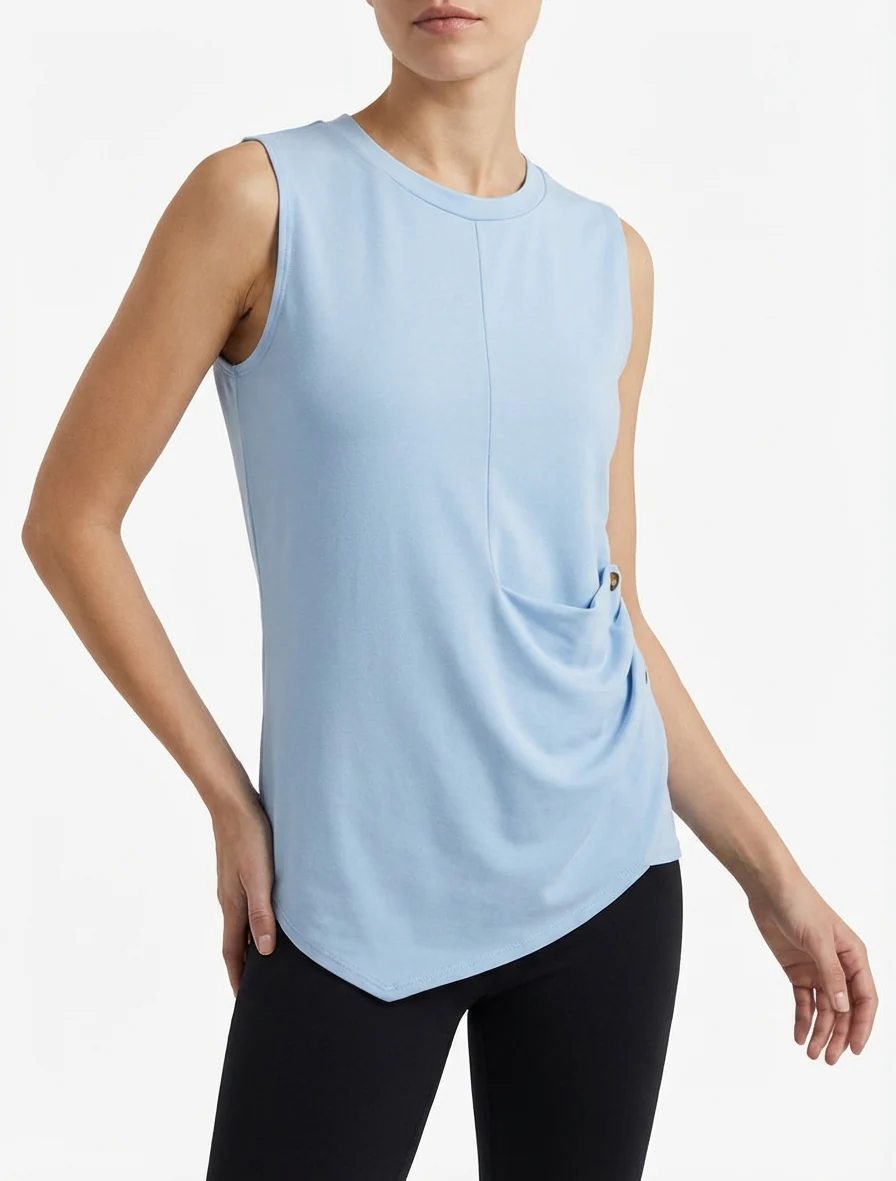 Mouwloze top met gedrapeerd effect en knopen. - Lichtblauw - Image 4