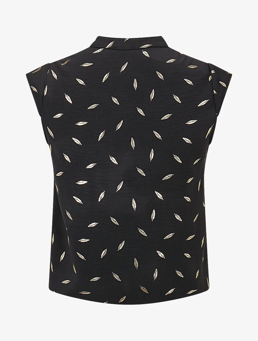 Mouwloze top met goudkleurig verenmotief - Zwart - Image 2